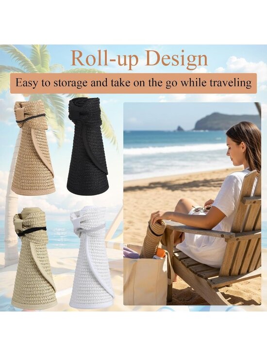 Packable Wide Brim Sun Visor Hat for Women - Adjustable, Foldable, Ponytail main image 6